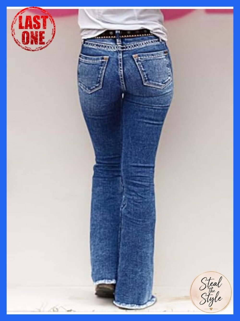 Flamingals Buttoned Hem Bootcut Jeans High Stretch Mid Rise Casual Pants - Picture 2 of 4